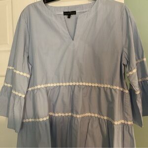 Blue Striped Peasant Tunic with White Trim - dua/dua